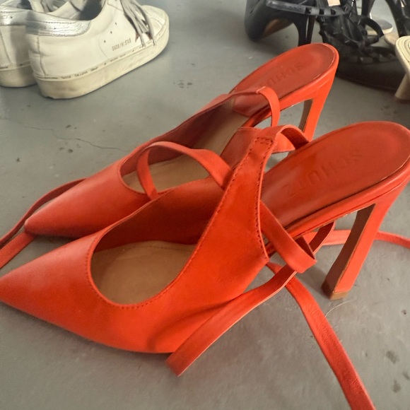 SCHUTZ Women's Bold Orange Pointed Heels - Picture 3 of 3